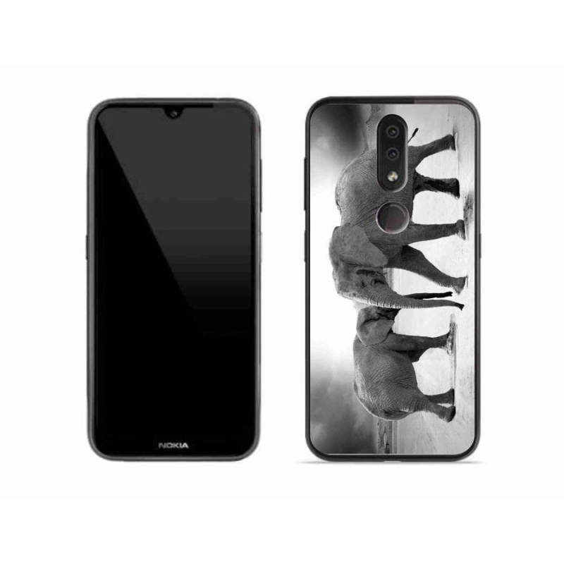 Gelový kryt mmCase na mobil Nokia 4.2 - černobílí sloni