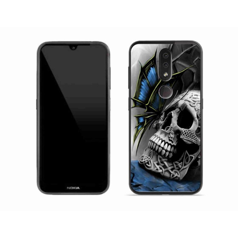 Gelový kryt mmCase na mobil Nokia 4.2 - motýl a lebka