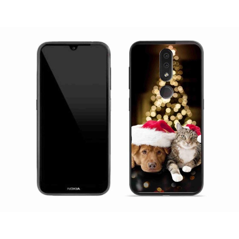 Gelový kryt mmCase na mobil Nokia 4.2 - vánoční pes a kočka