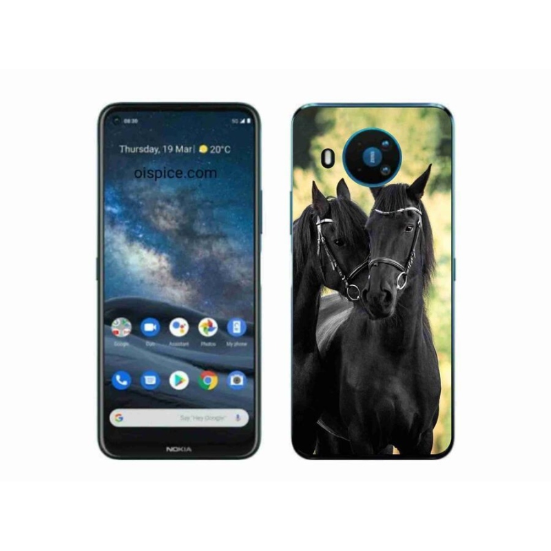 Gelový kryt mmCase na mobil Nokia 8.3 5G - dva černí koně