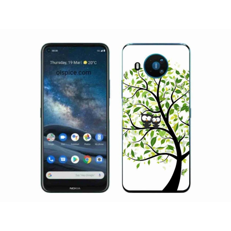 Gelový kryt mmCase na mobil Nokia 8.3 5G - sovičky na stromě