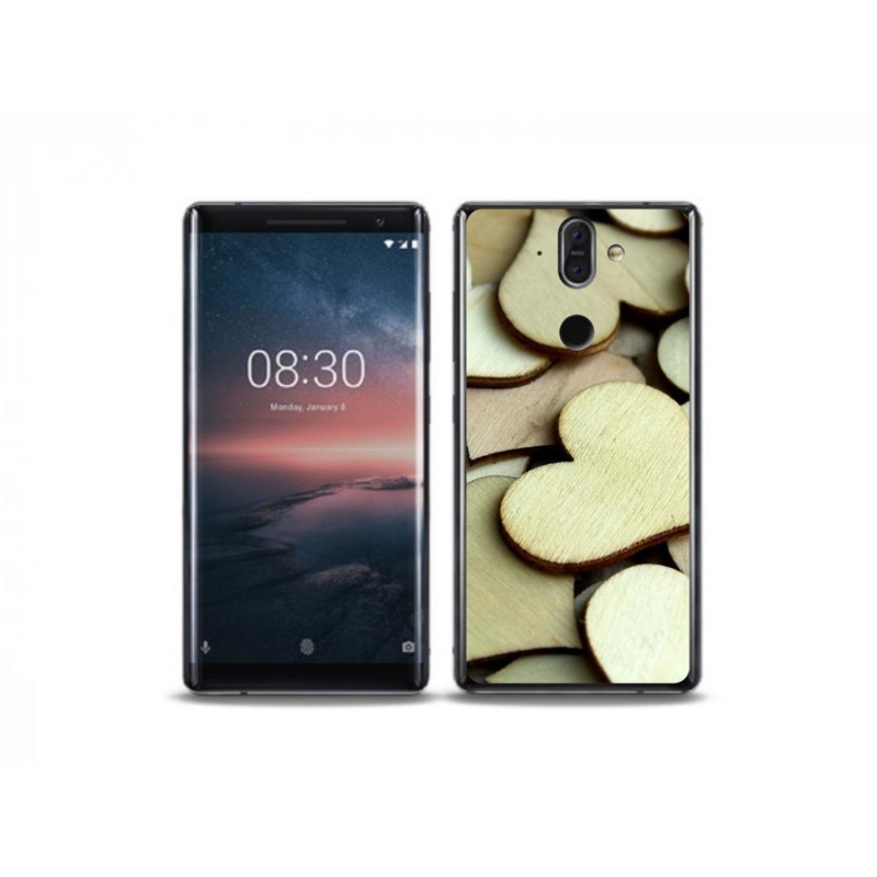 Gelový kryt mmCase na mobil Nokia 8 Sirocco - dřevěná srdíčka