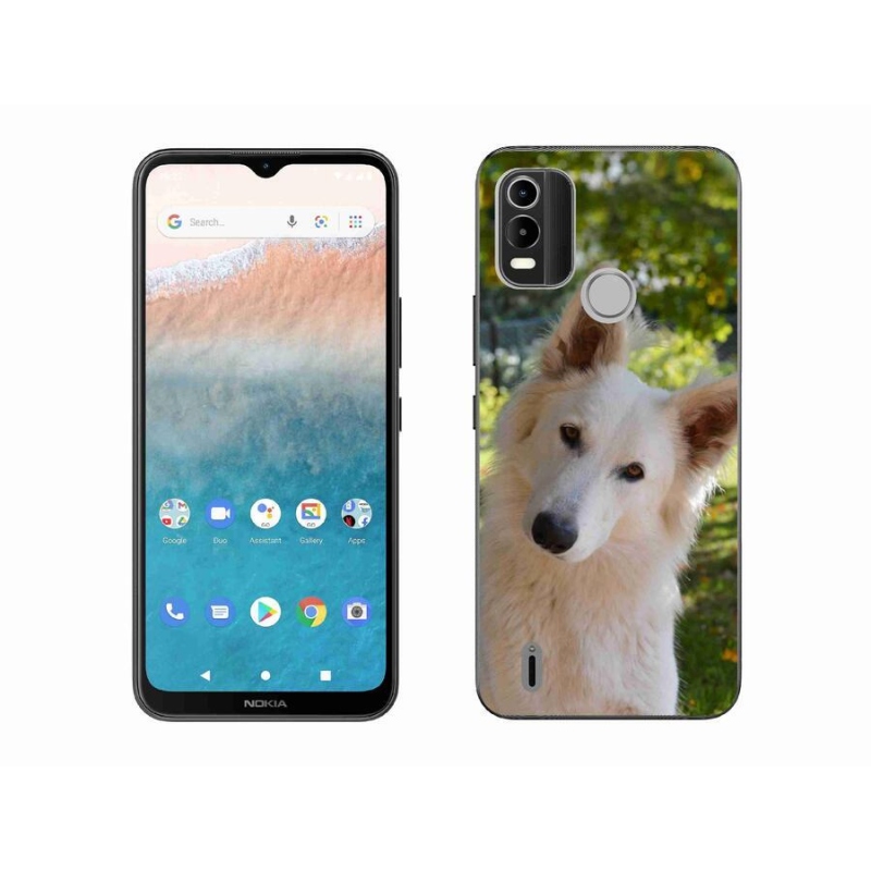 Gelový kryt mmCase na mobil Nokia C21 Plus - bílý švýcarský ovčák 1