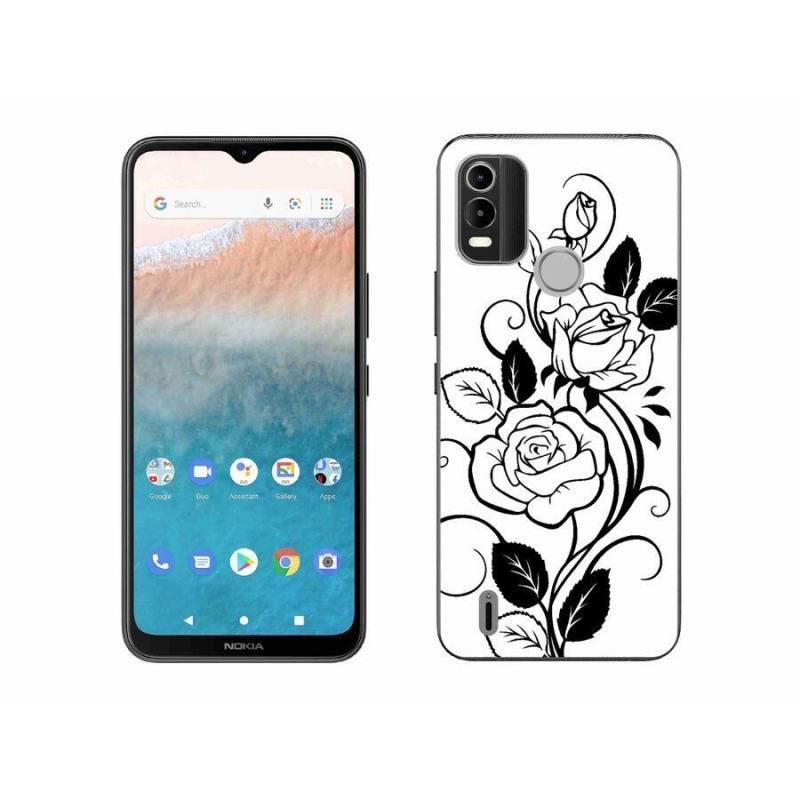 Gelový kryt mmCase na mobil Nokia C21 Plus - černobílá růže