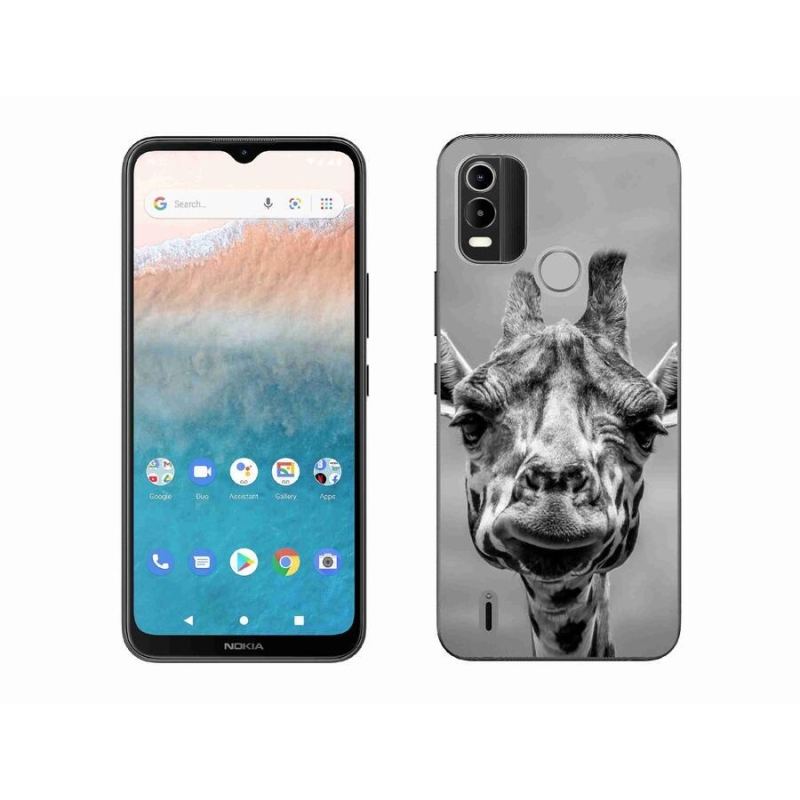 Gelový kryt mmCase na mobil Nokia C21 Plus - černobílá žirafa
