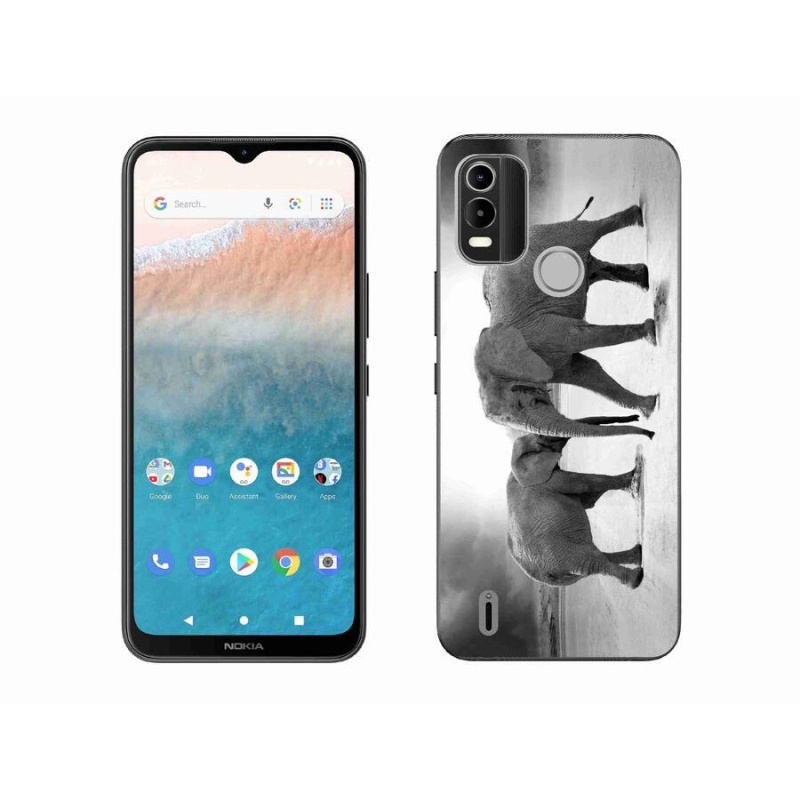 Gelový kryt mmCase na mobil Nokia C21 Plus - černobílí sloni