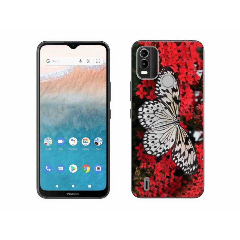 Gelový kryt mmCase na mobil Nokia C21 Plus - černobílý motýl 1