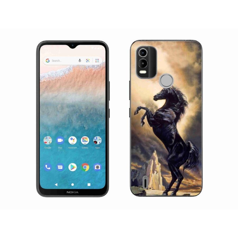Gelový kryt mmCase na mobil Nokia C21 Plus - černý kreslený kůň