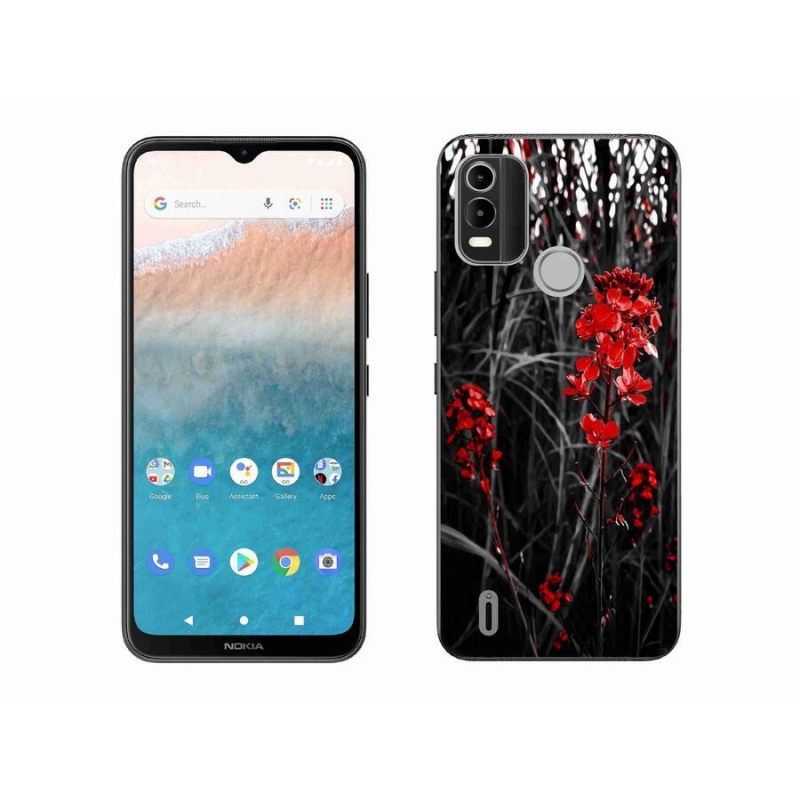 Gelový kryt mmCase na mobil Nokia C21 Plus - červená rostlina