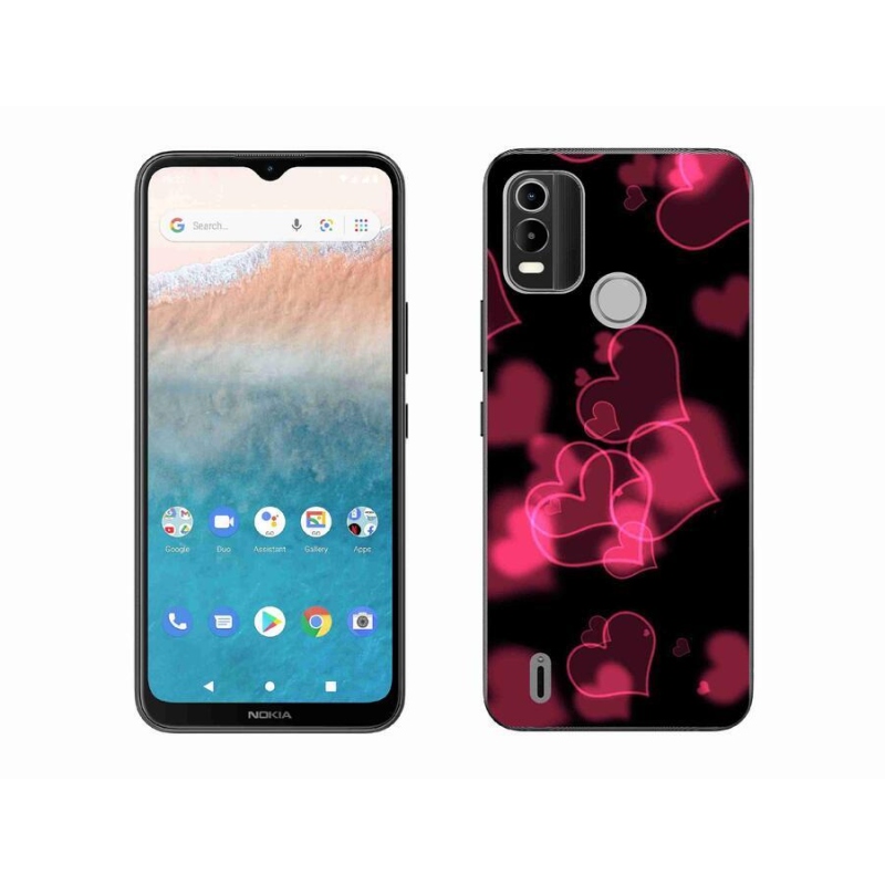 Gelový kryt mmCase na mobil Nokia C21 Plus - červená srdíčka