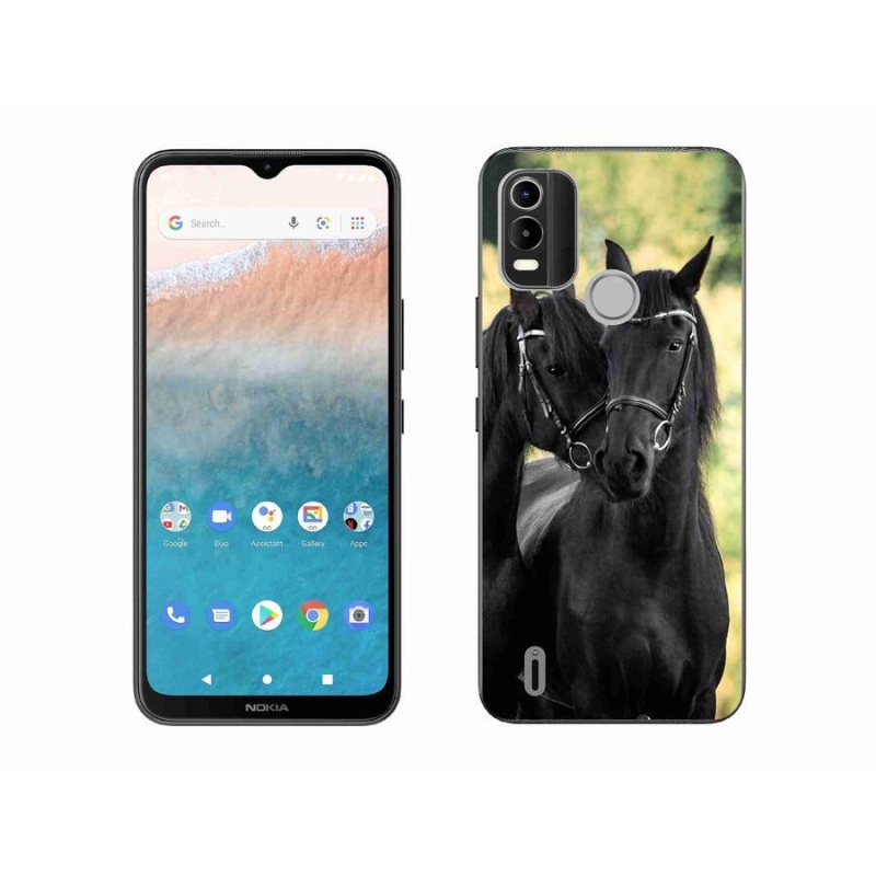 Gelový kryt mmCase na mobil Nokia C21 Plus - dva černí koně
