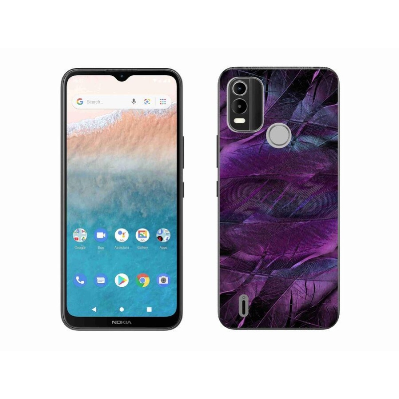 Gelový kryt mmCase na mobil Nokia C21 Plus - fialová pírka