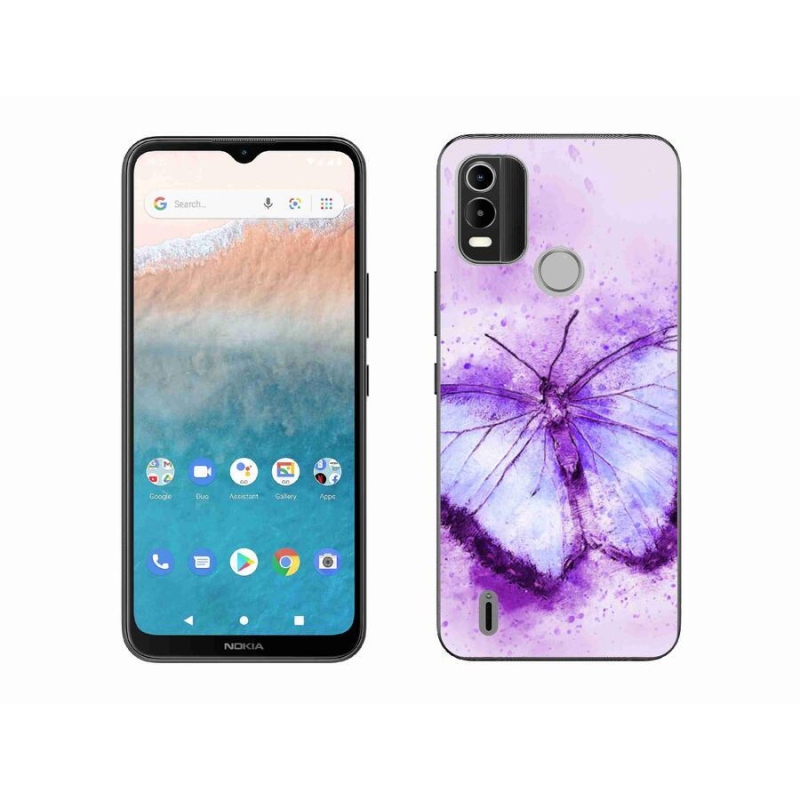 Gelový kryt mmCase na mobil Nokia C21 Plus - fialový motýl