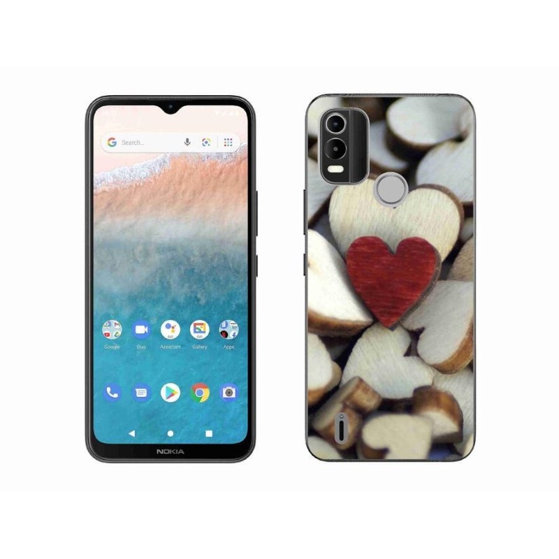 Gelový kryt mmCase na mobil Nokia C21 Plus - gravírované červené srdce