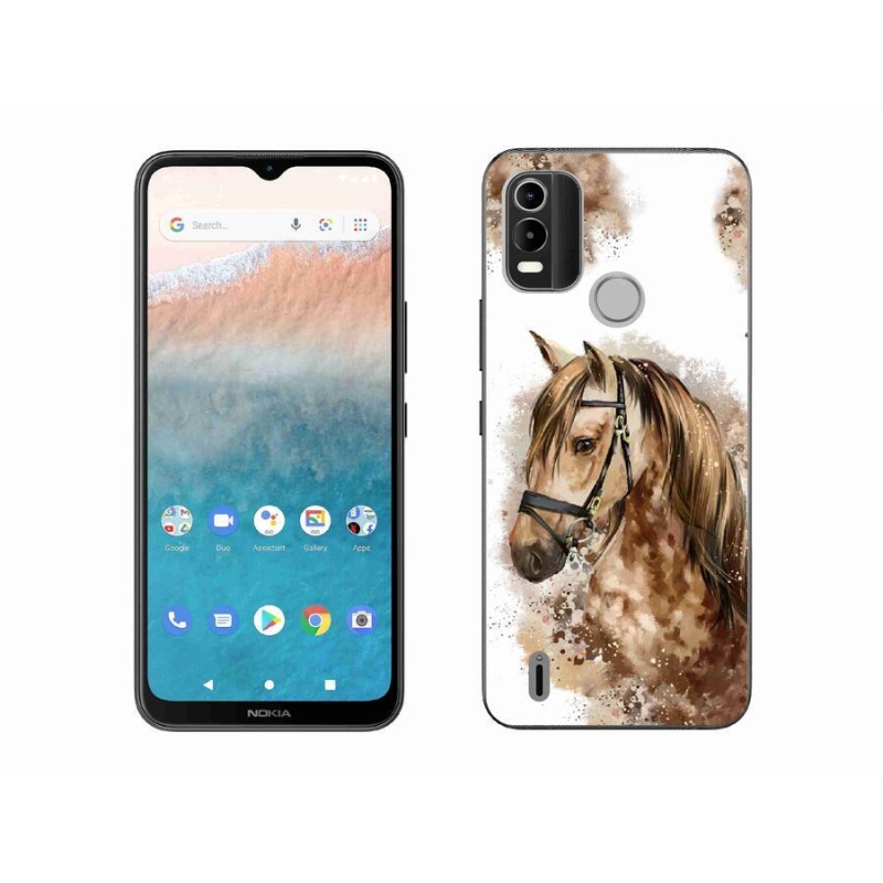 Gelový kryt mmCase na mobil Nokia C21 Plus - hnědý kreslený kůň