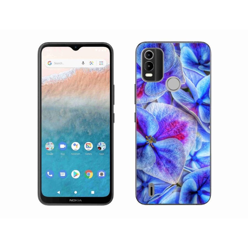 Gelový kryt mmCase na mobil Nokia C21 Plus - modré květy 1