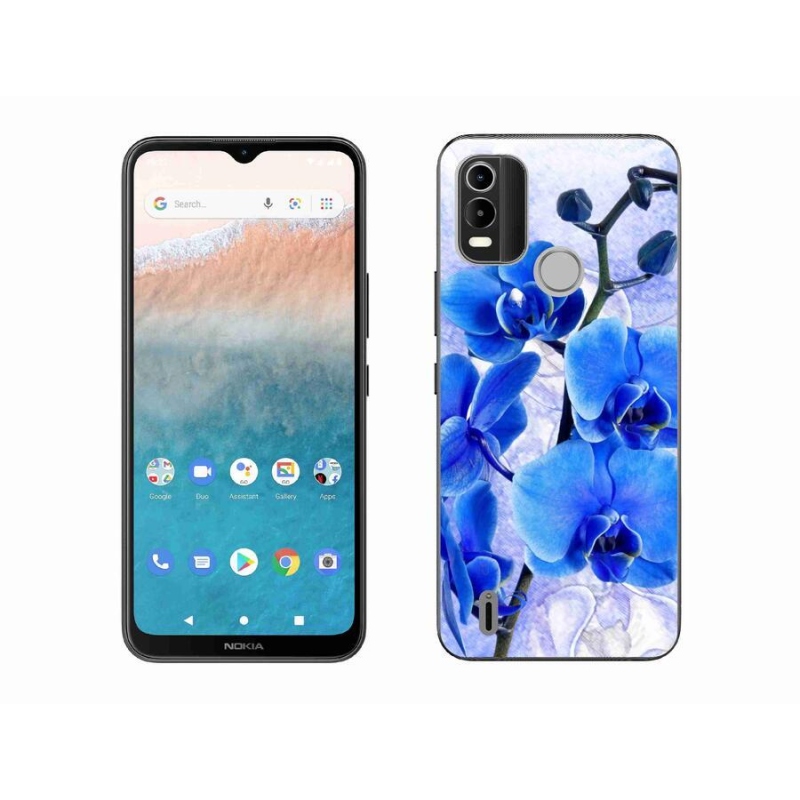 Gelový kryt mmCase na mobil Nokia C21 Plus - modré květy