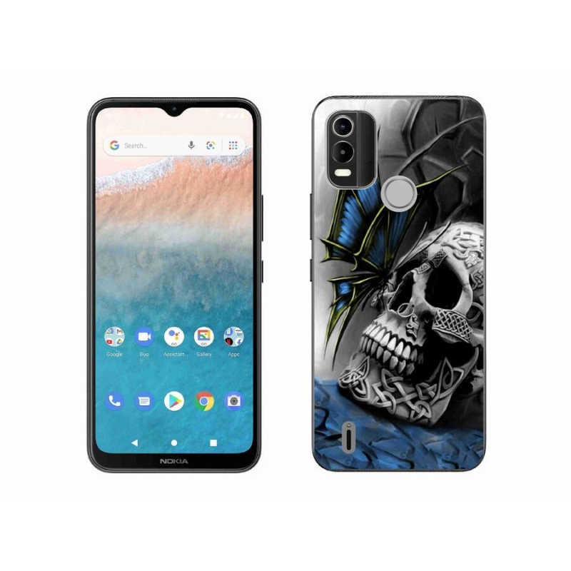 Gelový kryt mmCase na mobil Nokia C21 Plus - motýl a lebka