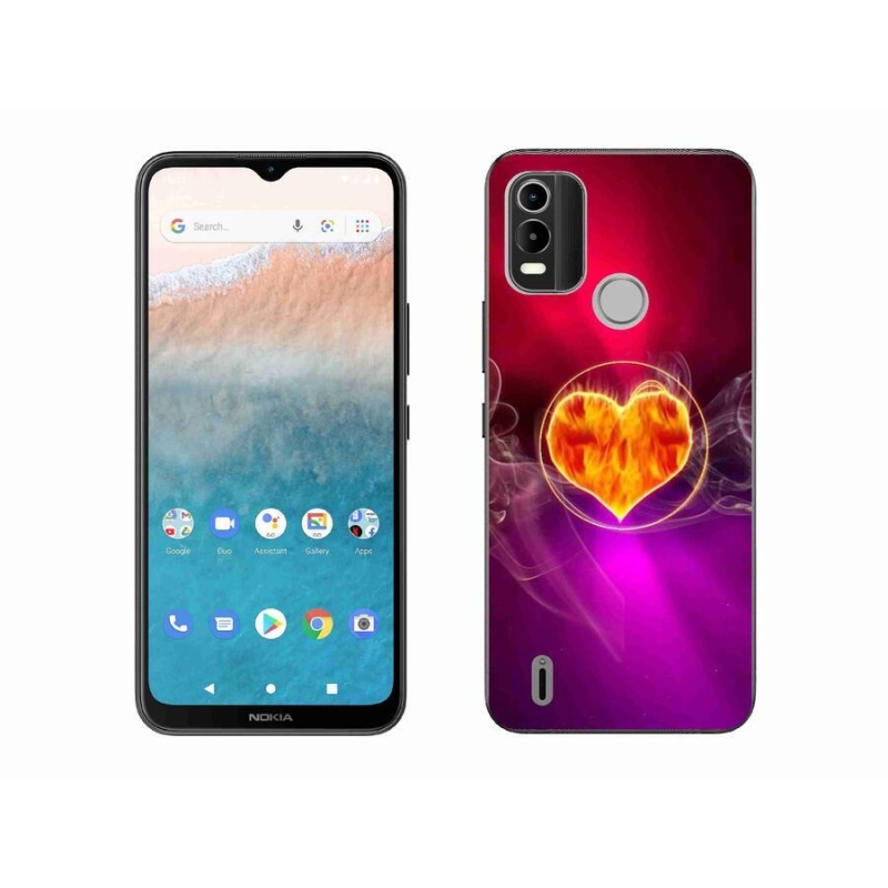 Gelový kryt mmCase na mobil Nokia C21 Plus - ohnivé srdce