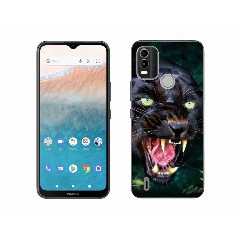 Gelový kryt mmCase na mobil Nokia C21 Plus - rozzuřený černý panter