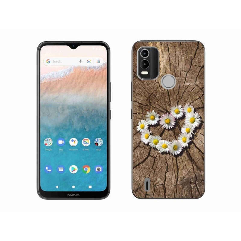 Gelový kryt mmCase na mobil Nokia C21 Plus - srdce z kopretin
