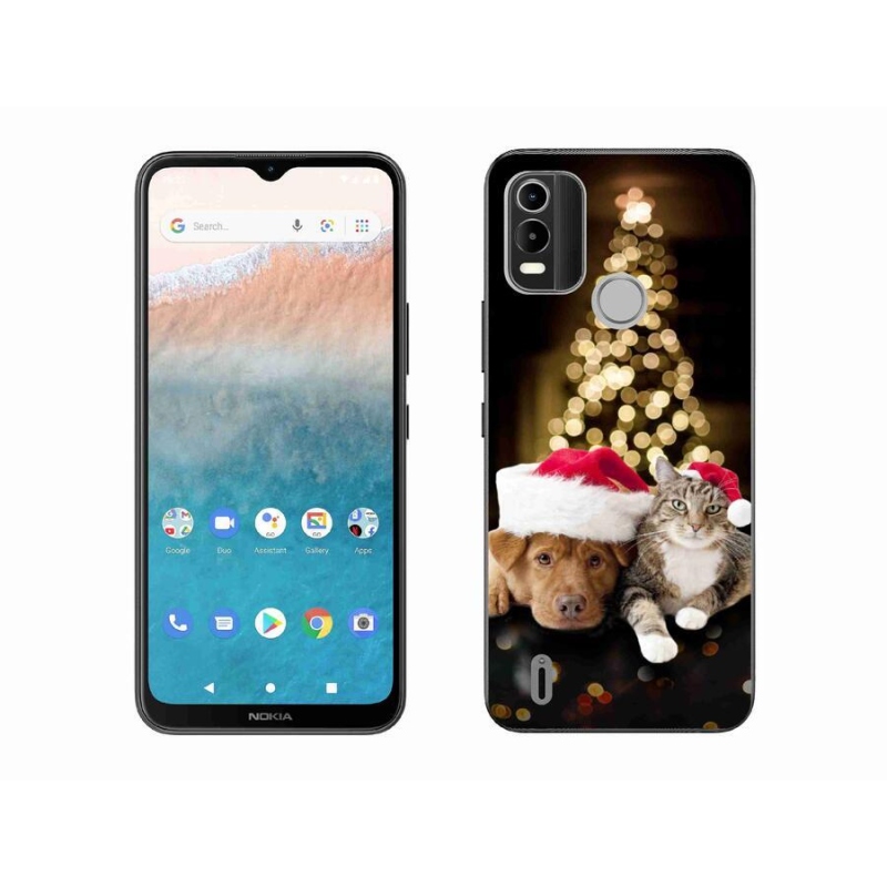 Gelový kryt mmCase na mobil Nokia C21 Plus - vánoční pes a kočka