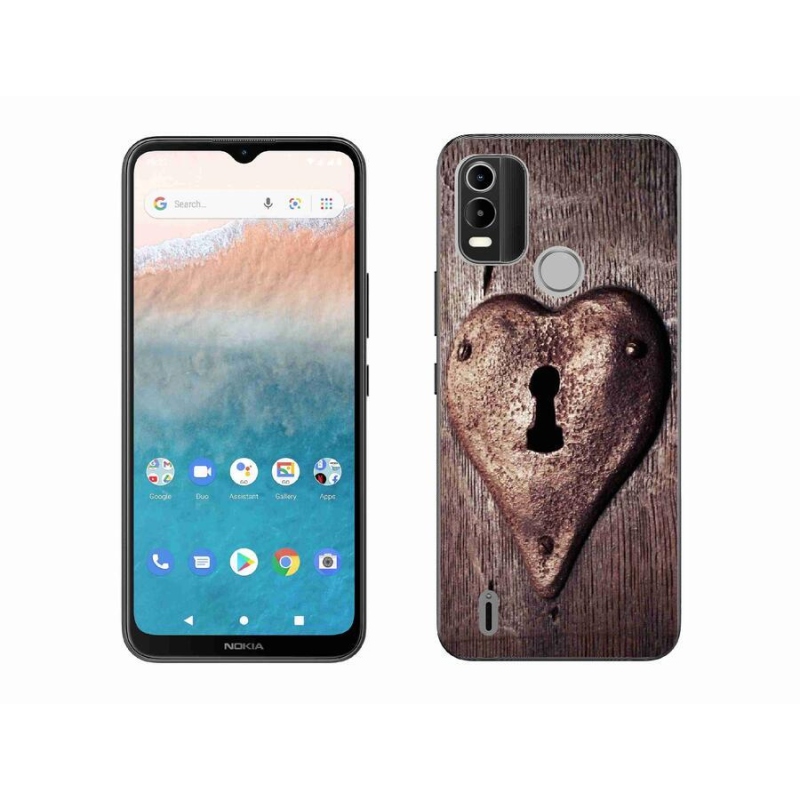 Gelový kryt mmCase na mobil Nokia C21 Plus - zámek ve tvaru srdce