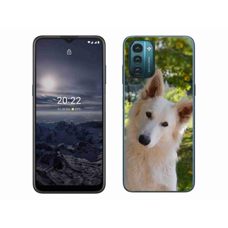 Gelový kryt mmCase na mobil Nokia G11/G21 - bílý švýcarský ovčák 1