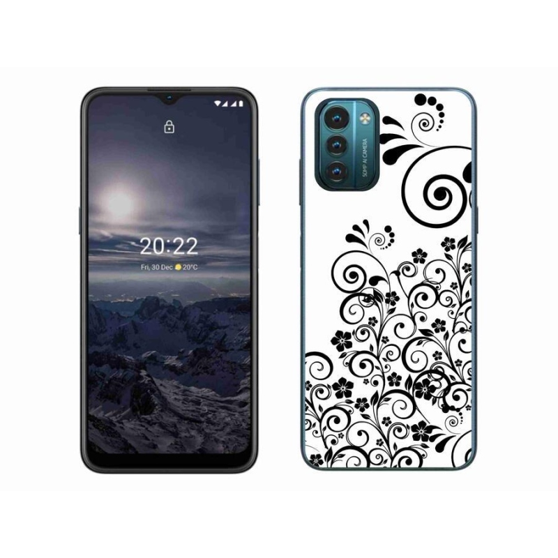 Gelový kryt mmCase na mobil Nokia G11/G21 - černobílé květinové vzory