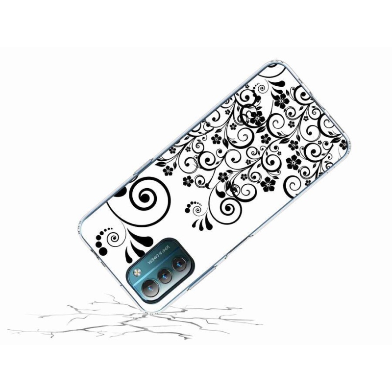 Gelový kryt mmCase na mobil Nokia G11/G21 - černobílé květinové vzory