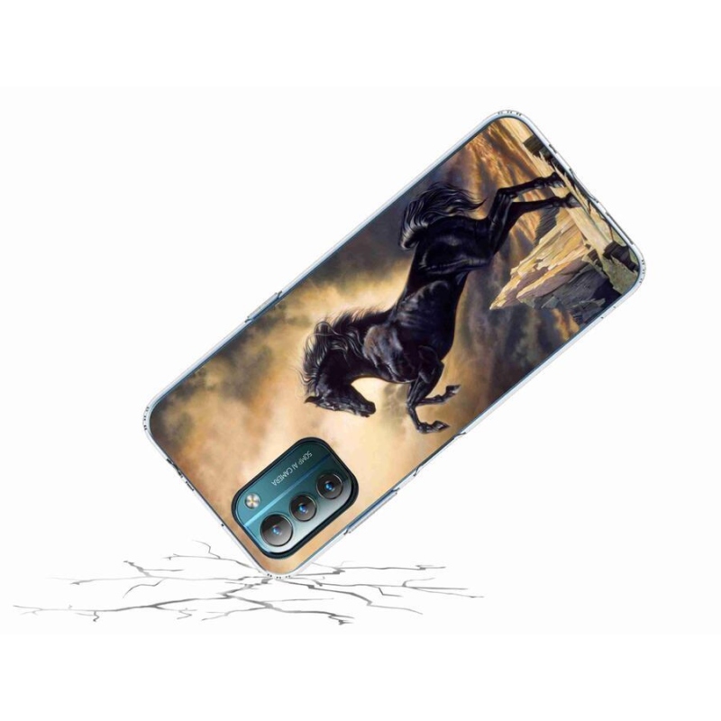 Gelový kryt mmCase na mobil Nokia G11/G21 - černý kreslený kůň