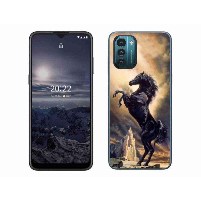 Gelový kryt mmCase na mobil Nokia G11/G21 - černý kreslený kůň