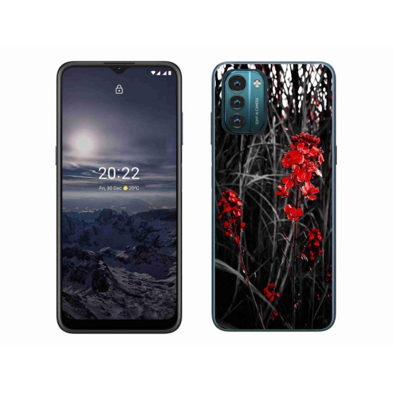 Gelový kryt mmCase na mobil Nokia G11/G21 - červená rostlina