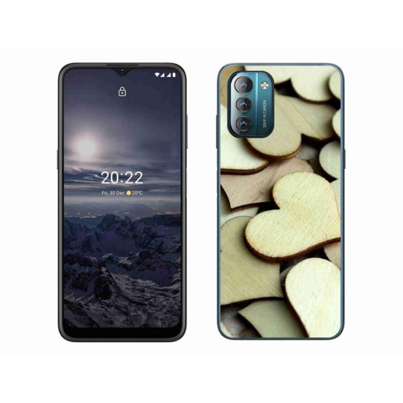 Gelový kryt mmCase na mobil Nokia G11/G21 - dřevěná srdíčka