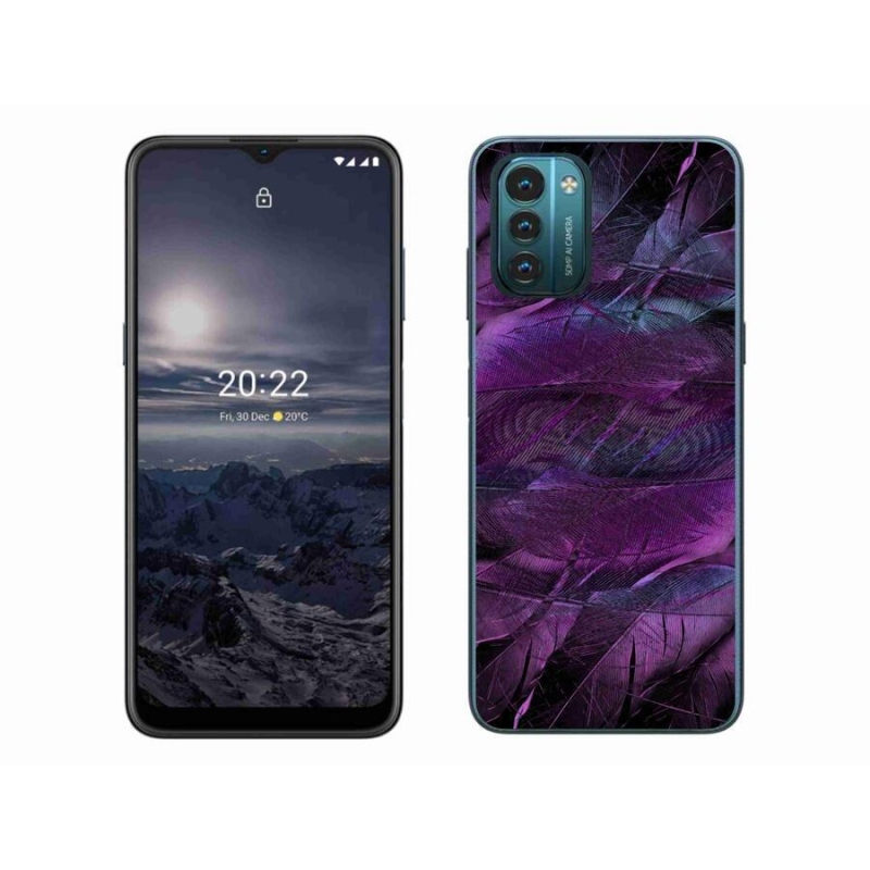 Gelový kryt mmCase na mobil Nokia G11/G21 - fialová pírka