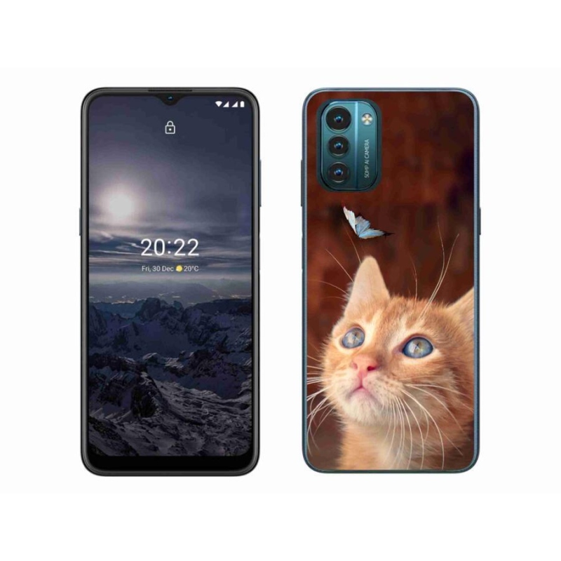 Gelový kryt mmCase na mobil Nokia G11/G21 - motýl a kotě