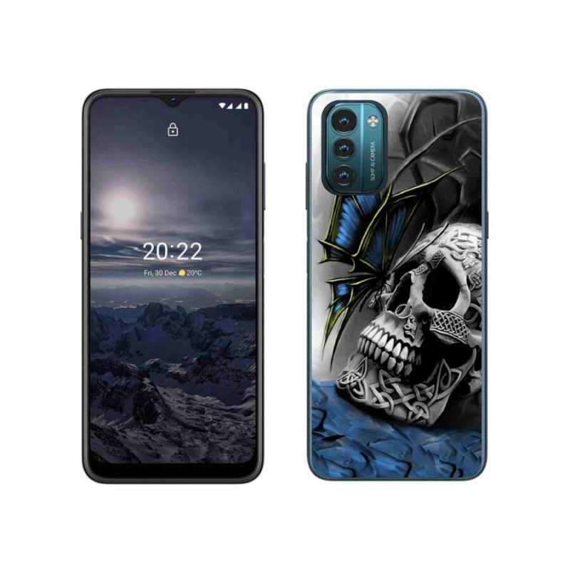 Gelový kryt mmCase na mobil Nokia G11/G21 - motýl a lebka