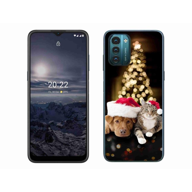 Gelový kryt mmCase na mobil Nokia G11/G21 - vánoční pes a kočka