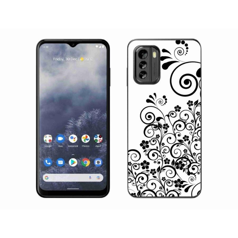 Gelový kryt mmCase na mobil Nokia G60 5G - černobílé květinové vzory