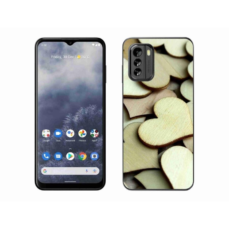 Gelový kryt mmCase na mobil Nokia G60 5G - dřevěná srdíčka