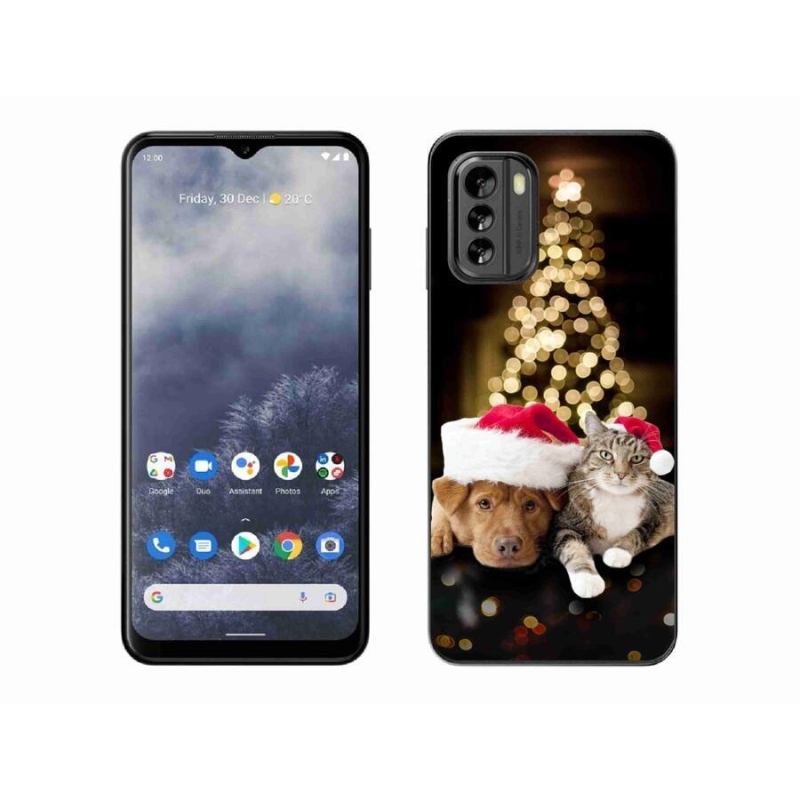 Gelový kryt mmCase na mobil Nokia G60 5G - vánoční pes a kočka