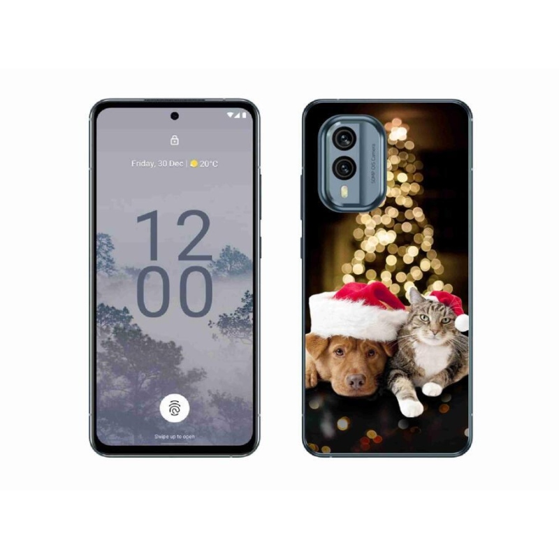 Gelový kryt mmCase na mobil Nokia X30 5G - vánoční pes a kočka