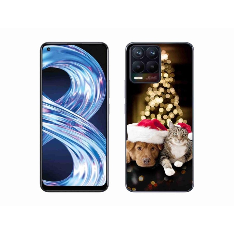 Gelový kryt mmCase na mobil Realme 8 Pro - vánoční pes a kočka
