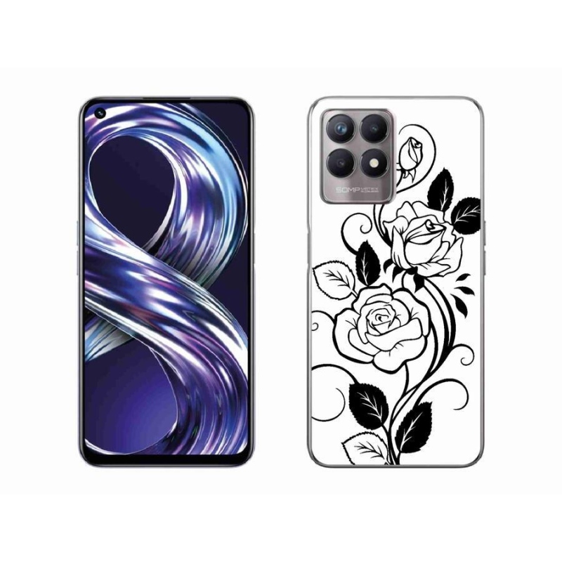 Gelový kryt mmCase na mobil Realme 8i - černobílá růže