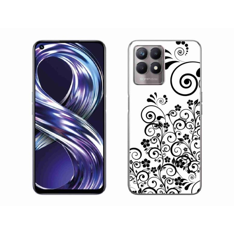 Gelový kryt mmCase na mobil Realme 8i - černobílé květinové vzory