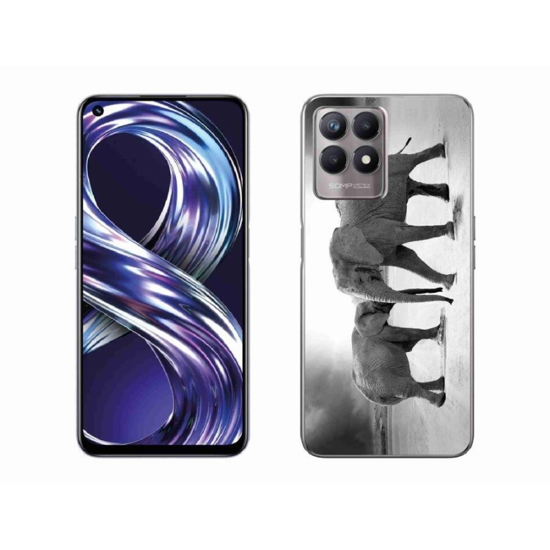 Gelový kryt mmCase na mobil Realme 8i - černobílí sloni