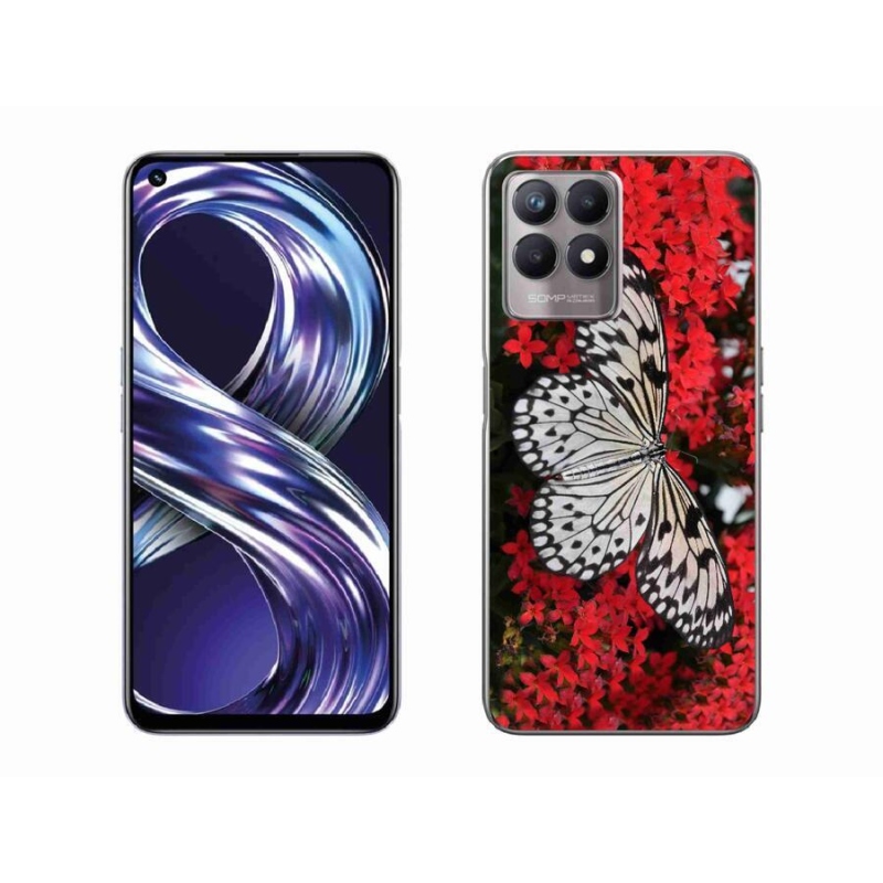 Gelový kryt mmCase na mobil Realme 8i - černobílý motýl 1