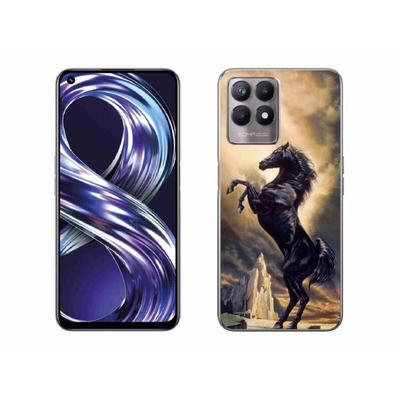 Gelový kryt mmCase na mobil Realme 8i - černý kreslený kůň