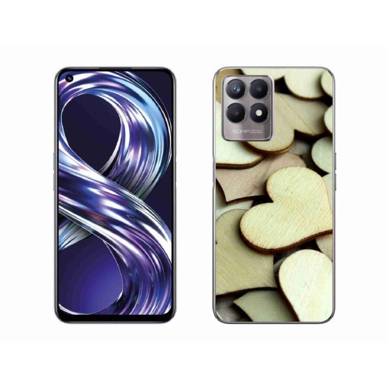 Gelový kryt mmCase na mobil Realme 8i - dřevěná srdíčka