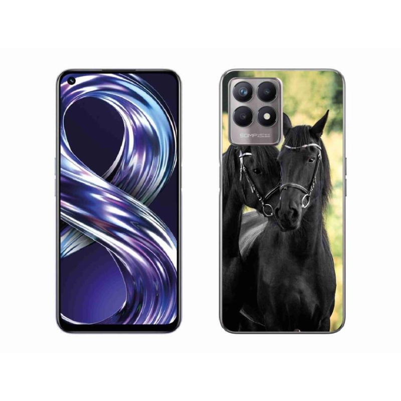 Gelový kryt mmCase na mobil Realme 8i - dva černí koně